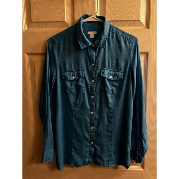 J.Jill Tops - J.JILL~ Women’s Teal 100% Love Linen Button Down Shirt~XS~ Runs Big~